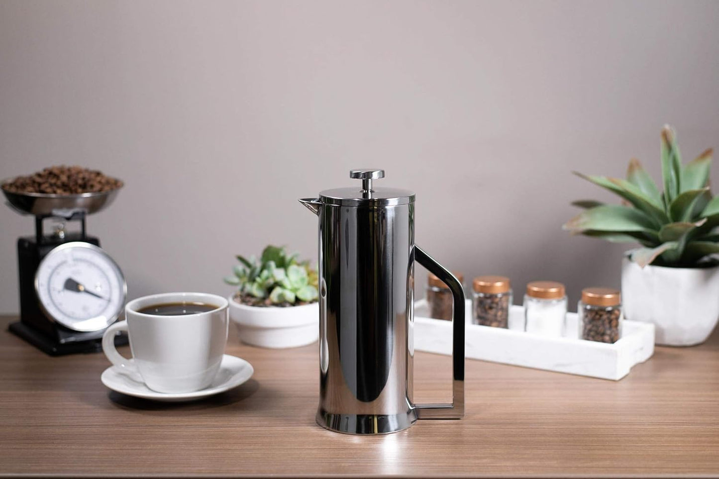 French Press Coffee Maker - Stainless Steel Double Wall Vacuum Insulated - Large Thermal Brewer 34 Oz 1000 Ml Polished