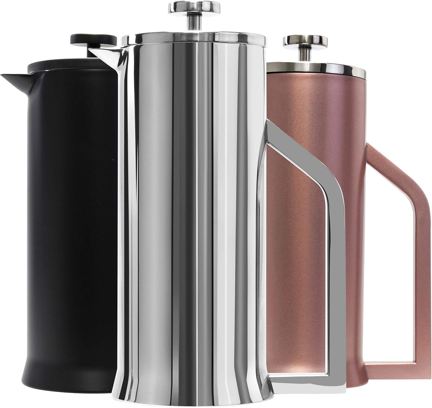 French Press Coffee Maker - Stainless Steel Double Wall Vacuum Insulated - Large Thermal Brewer 34 Oz 1000 Ml Polished