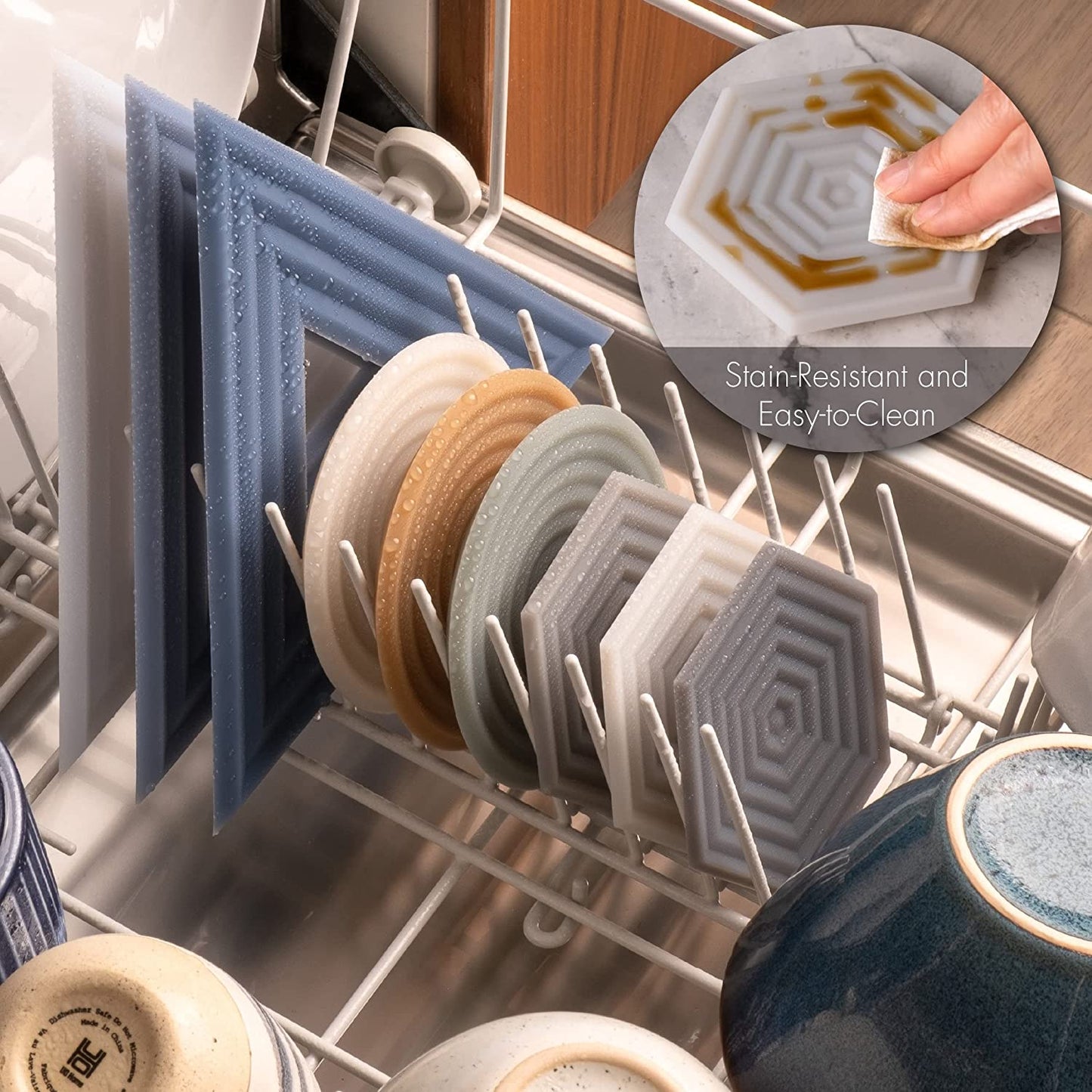 Extra Thick Silicone Coasters - Waterproof, Anti-Stain, Heat-Safe, and Dishwasher-Safe - Degrē Coasters Set of 6 in Clay - Ideal for Outdoor Use - Mid-Century Modern Design