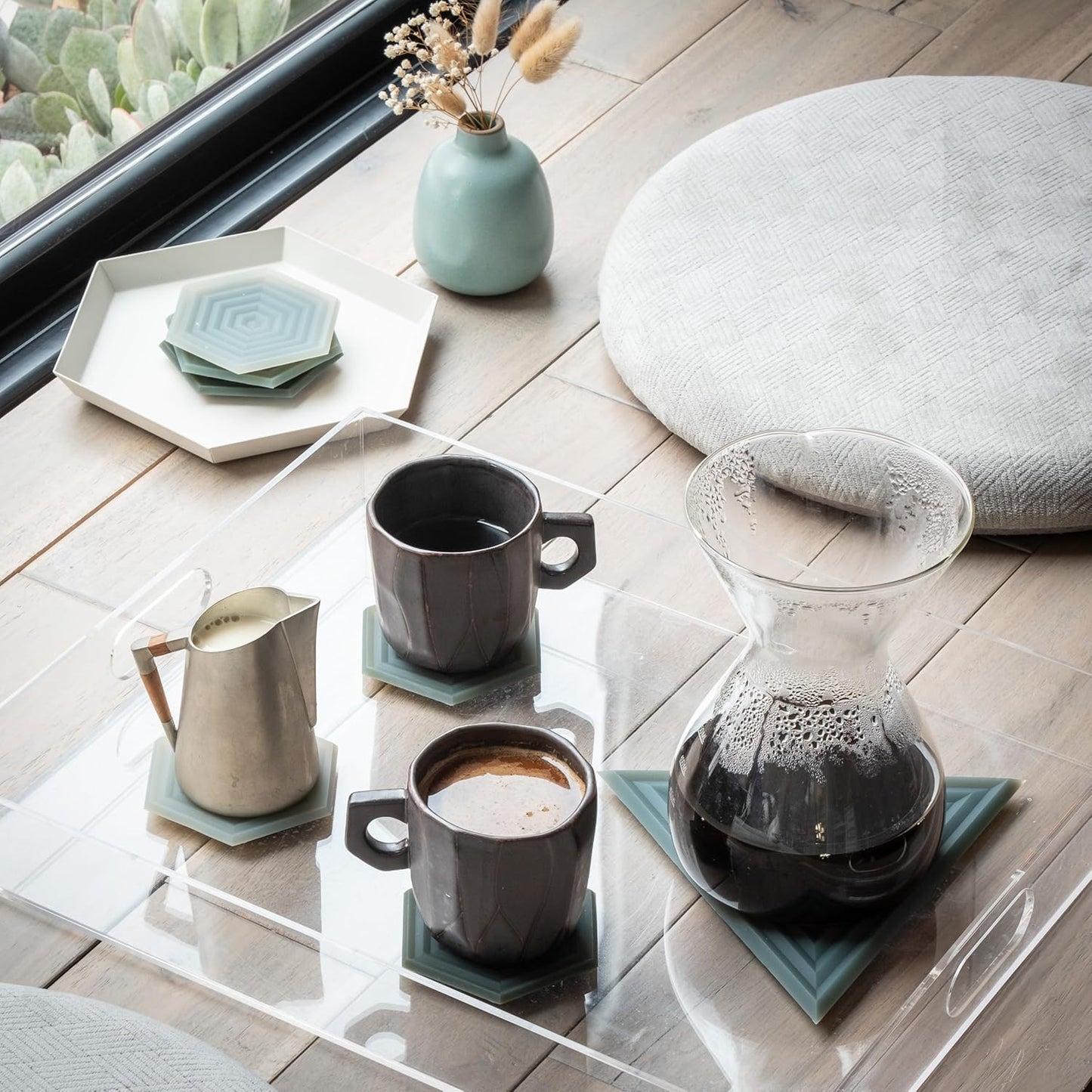 Extra Thick Silicone Coasters - Waterproof, Anti-Stain, Heat-Safe, and Dishwasher-Safe - Degrē Coasters Set of 6 in Clay - Ideal for Outdoor Use - Mid-Century Modern Design
