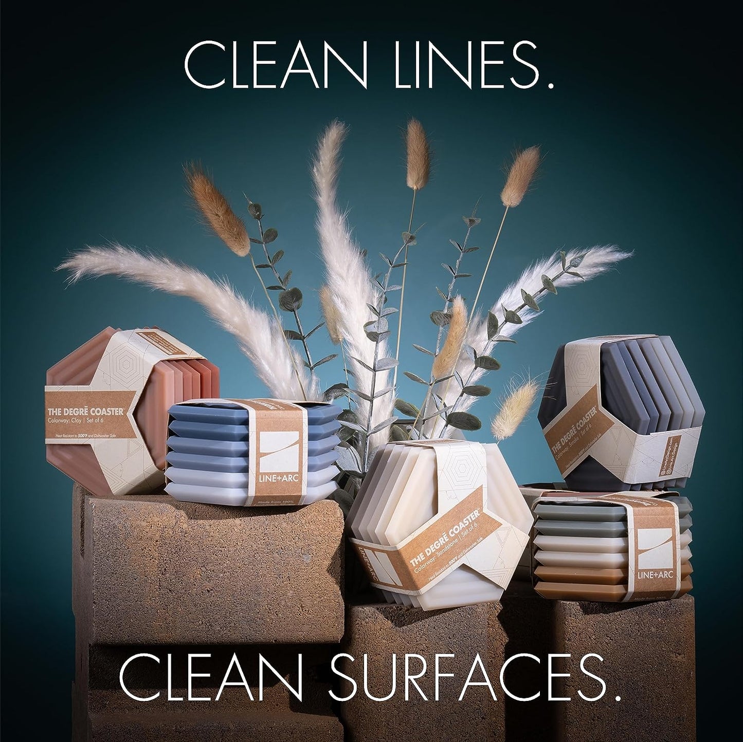 Extra Thick Silicone Coasters - Waterproof, Anti-Stain, Heat-Safe, and Dishwasher-Safe - Degrē Coasters Set of 6 in Clay - Ideal for Outdoor Use - Mid-Century Modern Design