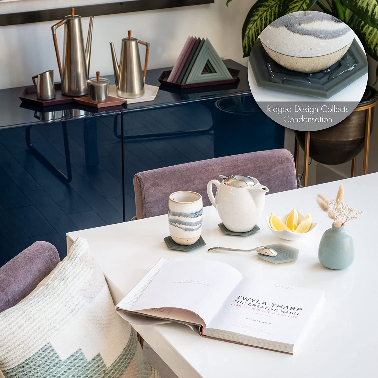 Extra Thick Silicone Coasters - Waterproof, Anti-Stain, Heat-Safe, and Dishwasher-Safe - Degrē Coasters Set of 6 in Clay - Ideal for Outdoor Use - Mid-Century Modern Design