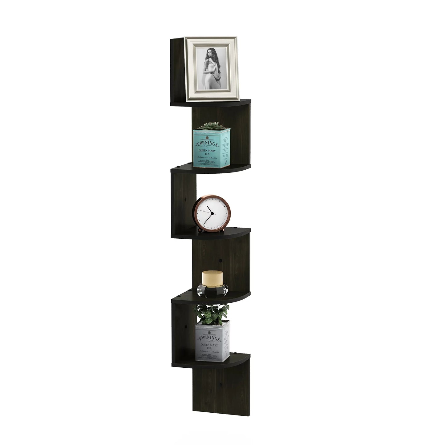 5-Tier Espresso Floating Corner Shelf for Storage and Display