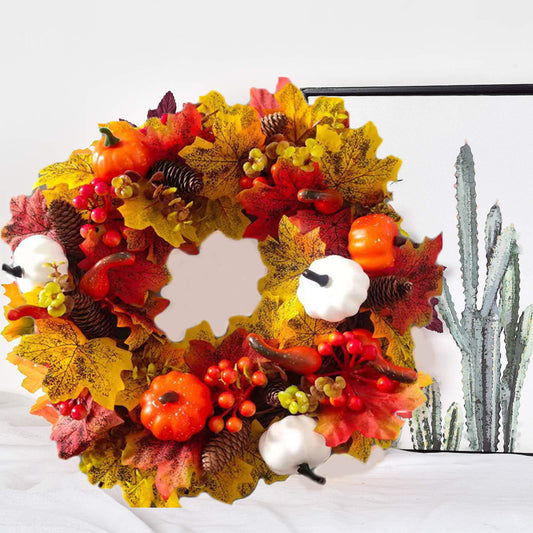 Halloween Front Door Wreath - Seasonal Fall Garland with Pumpkins for Home and Party Decor