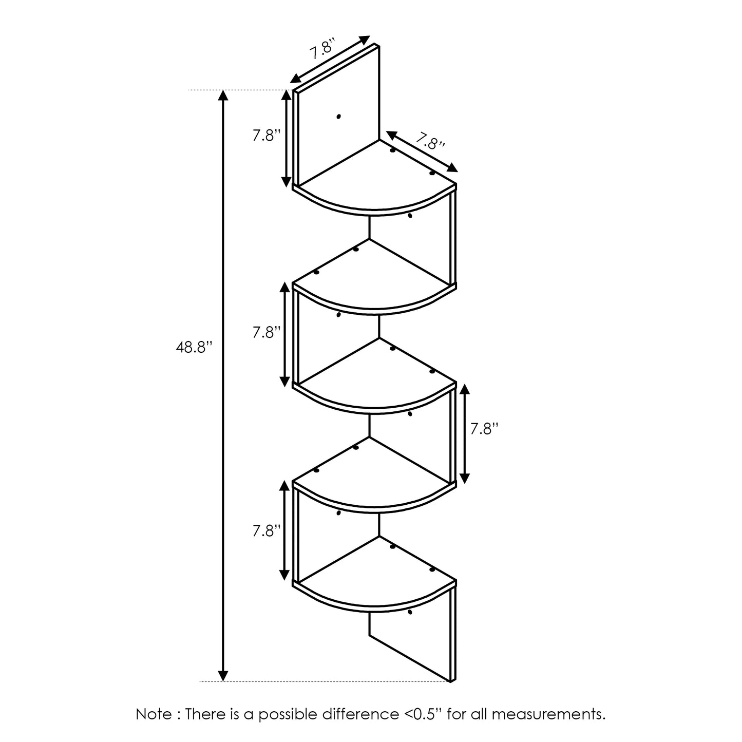 5-Tier Espresso Floating Corner Shelf for Storage and Display