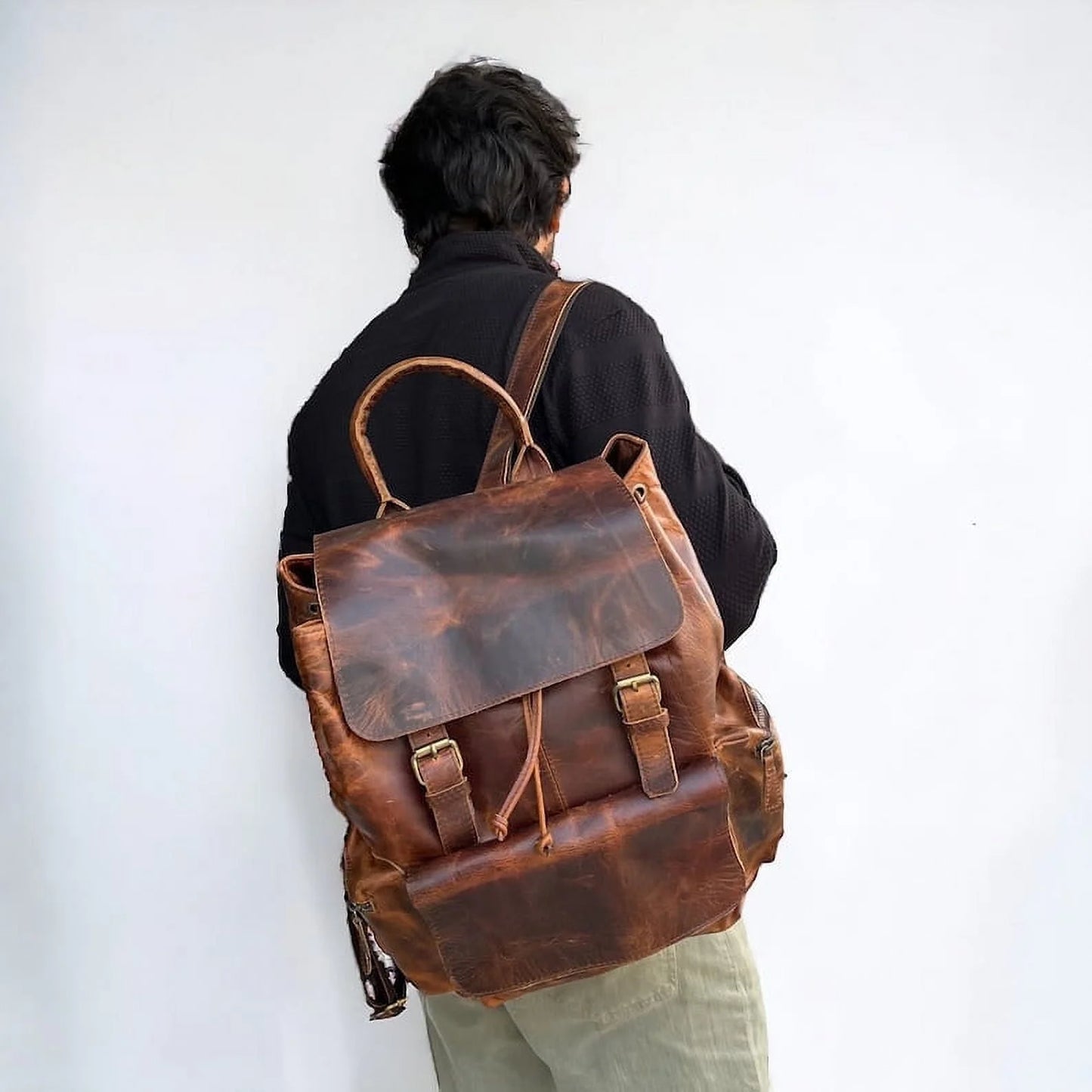 Leather Backpack for Men Laptop Backpack - 16" Collegiate Backpack for Adults