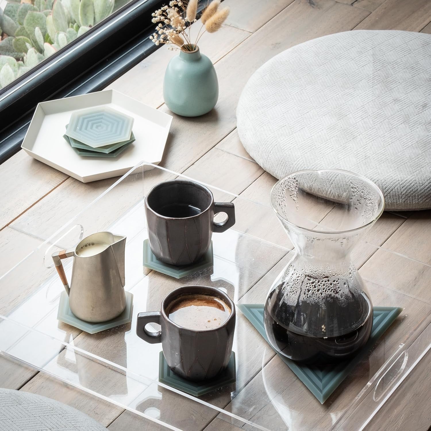 Extra Thick Silicone Coasters - Waterproof, Anti-Stain, Heat-Safe, and Dishwasher-Safe - Degrē Coasters Set of 6 in Clay - Ideal for Outdoor Use - Mid-Century Modern Design