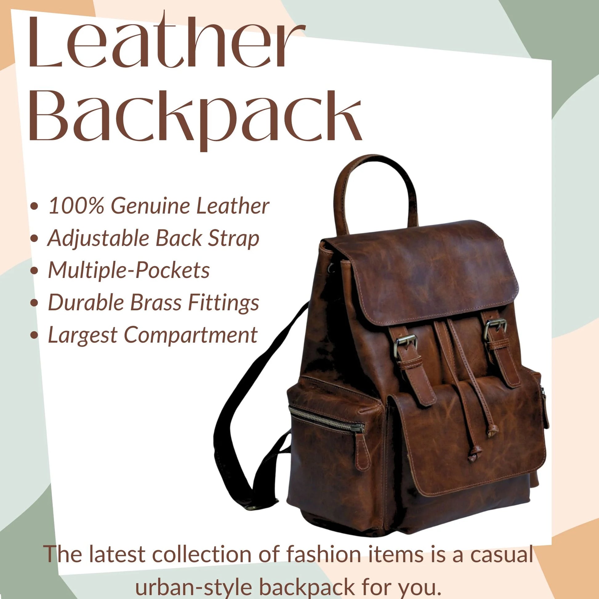 Leather Backpack for Men Laptop Backpack - 16" Collegiate Backpack for Adults