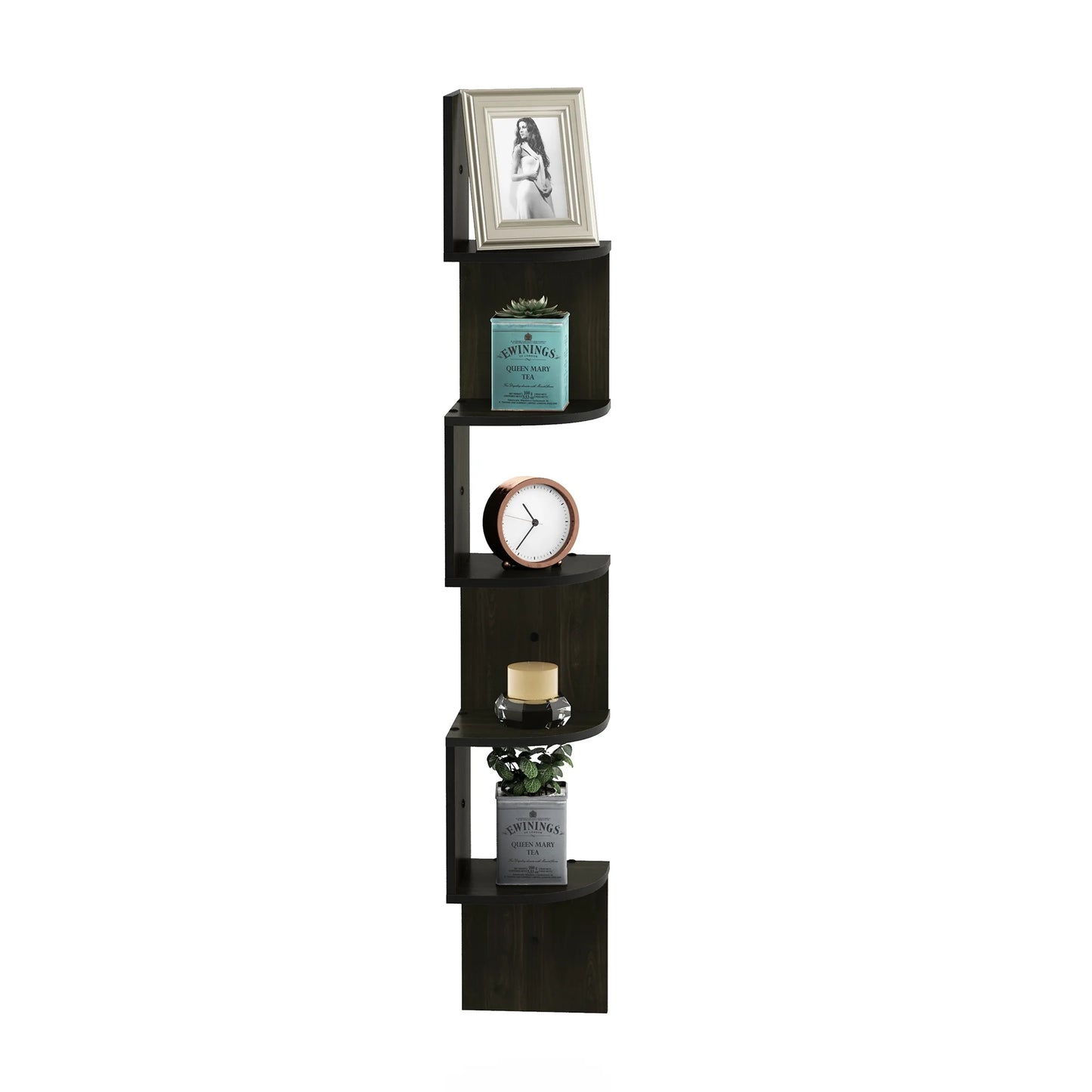 5-Tier Espresso Floating Corner Shelf for Storage and Display