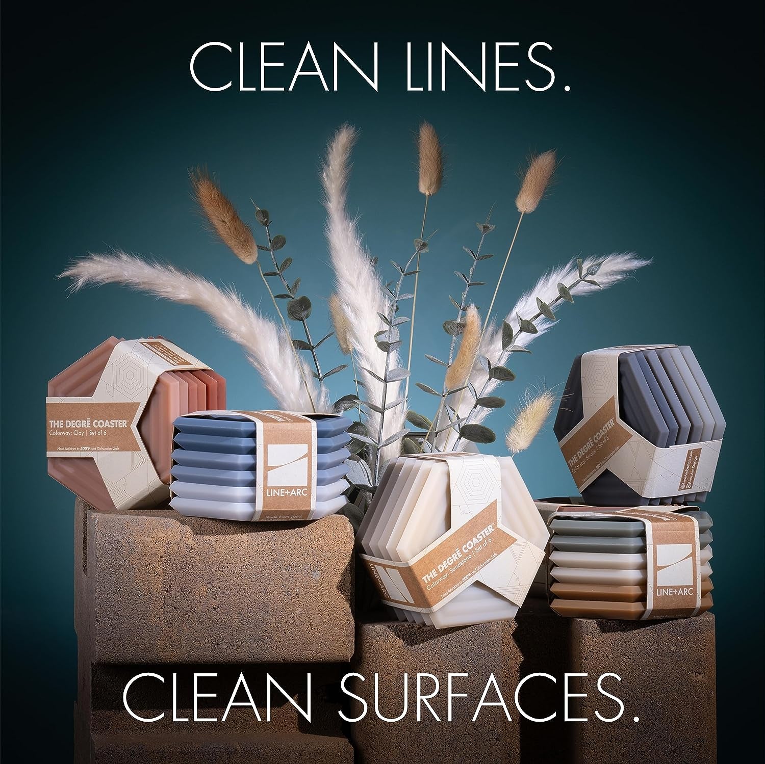 Extra Thick Silicone Coasters - Waterproof, Anti-Stain, Heat-Safe, and Dishwasher-Safe - Degrē Coasters Set of 6 in Clay - Ideal for Outdoor Use - Mid-Century Modern Design