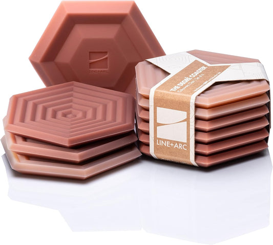 Extra Thick Silicone Coasters - Waterproof, Anti-Stain, Heat-Safe, and Dishwasher-Safe - Degrē Coasters Set of 6 in Clay - Ideal for Outdoor Use - Mid-Century Modern Design