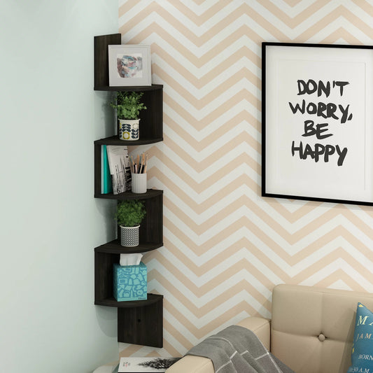 5-Tier Espresso Floating Corner Shelf for Storage and Display